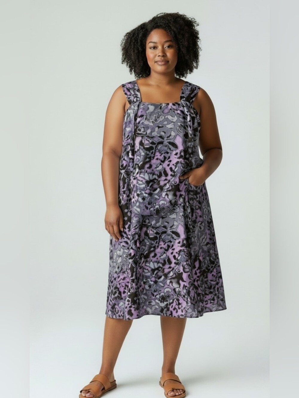 Dana Kay Purple Abstract Print Sleeveless Midi Dress Size 18W